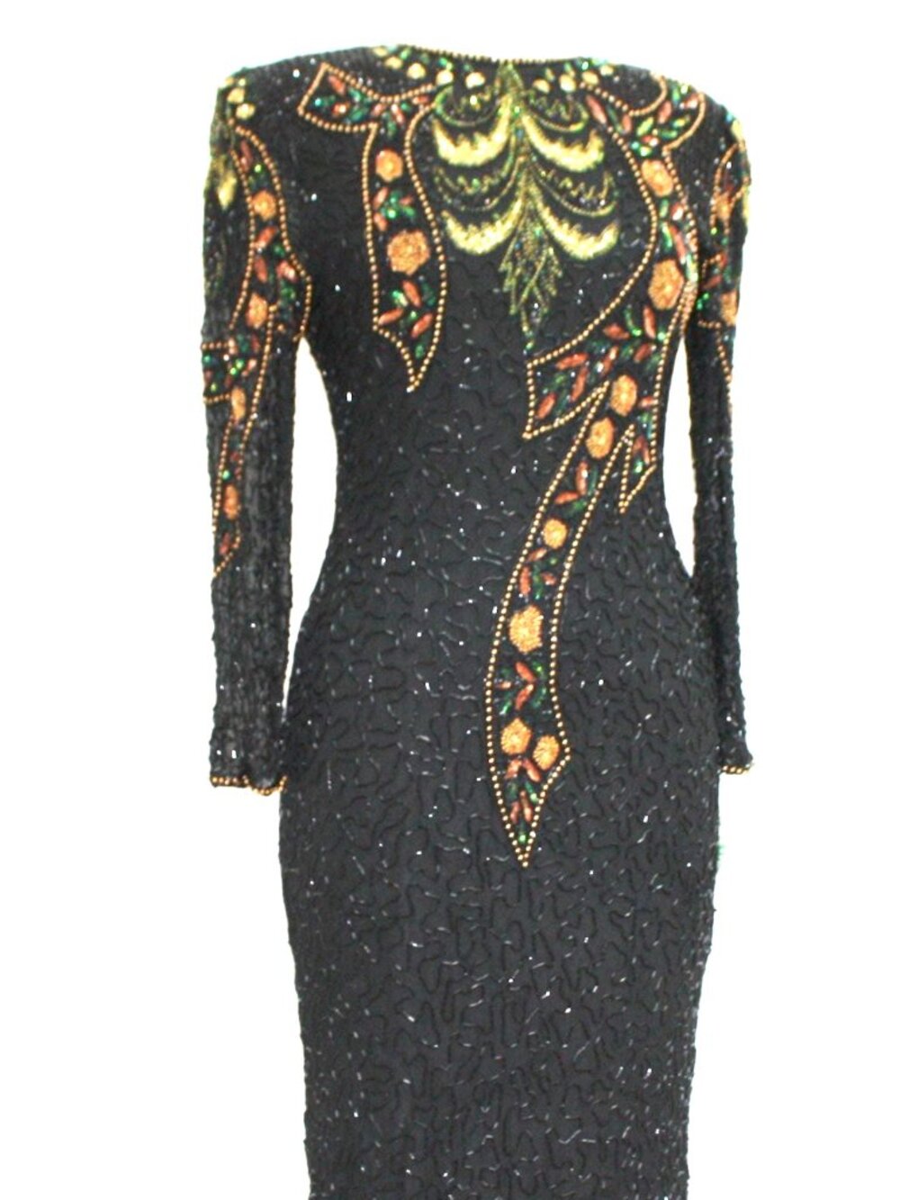 JASDEE Vintage1980s Long Sleeve Dress HandWork Bead & Sequins On Silk Style 5031